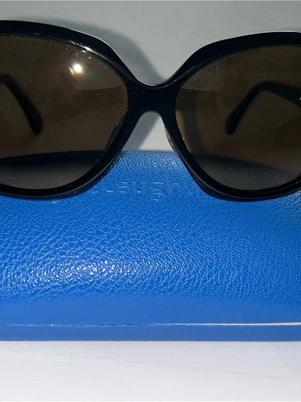 Black Oversized Sunglasses with Blue Case. J Mcglaughlin